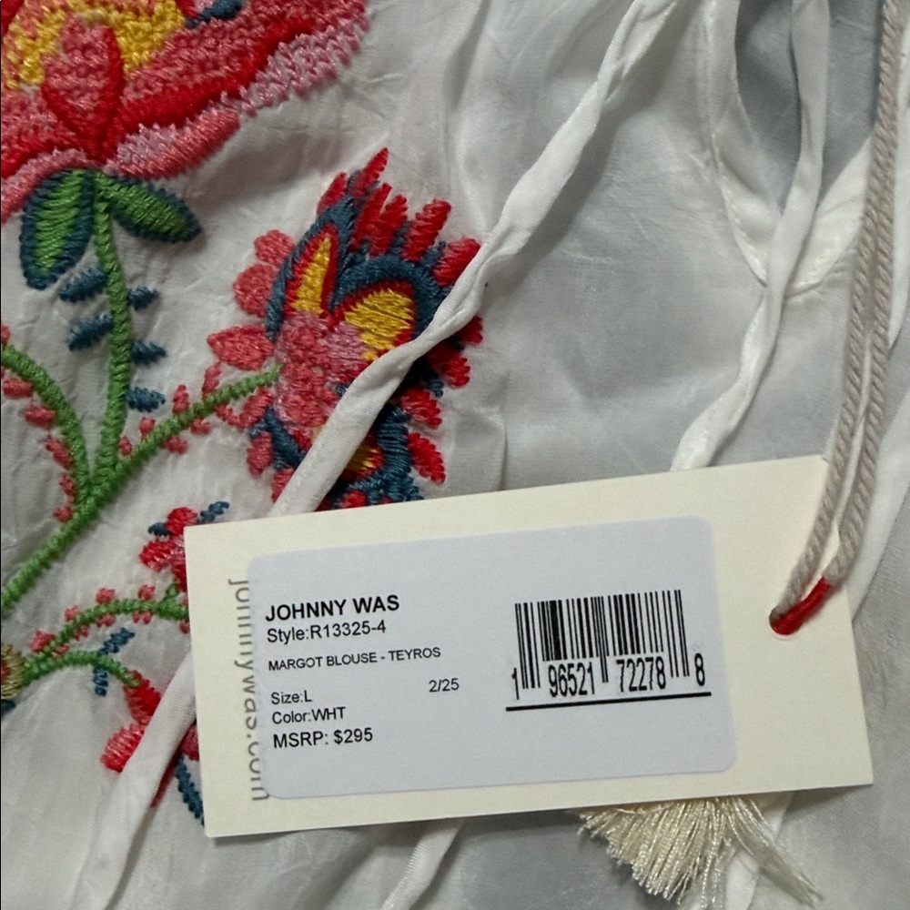 Johnny Was White Embroidered Floral Tunic with Pink and Green Accents - Picture 11 of 13